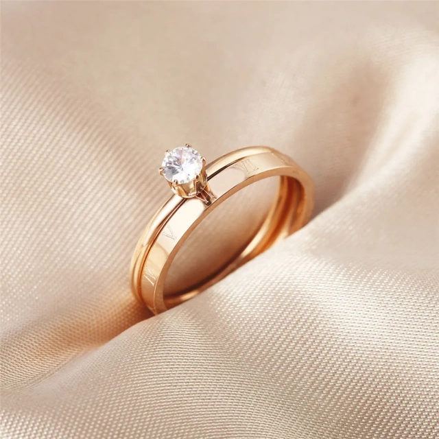 Engagement Marriage Wedding Rings for Couple Lady Women Roman Numeral Diamond Ring 24K Rose Gold Stainless Steel Knuckle Ring