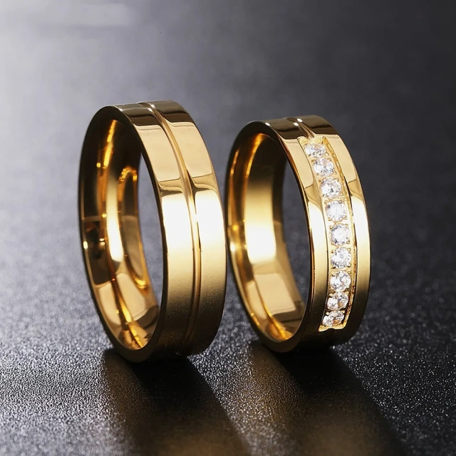 Wholesale Price Cz Diamond Stainless Steel 18k Gold Plated Titanium Ring