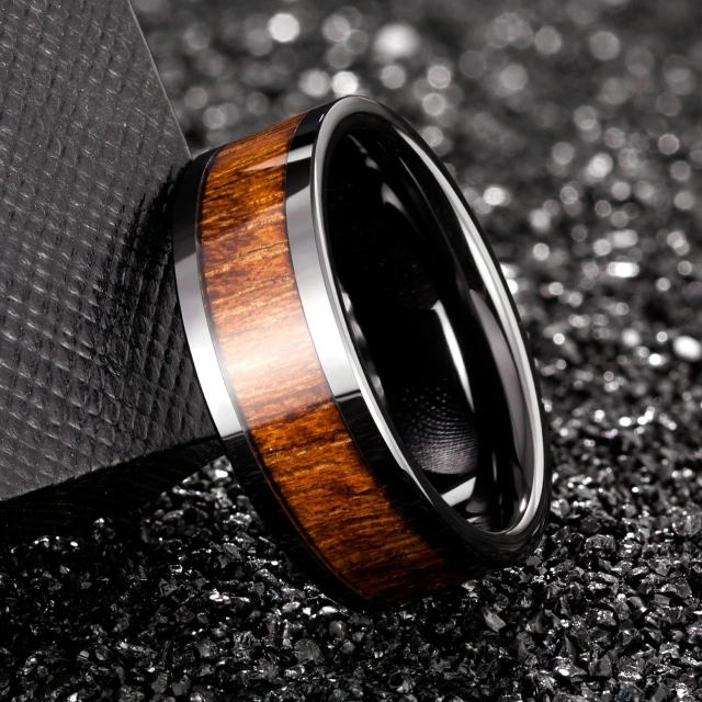 High Polished 8MM Fine Jewelry Ring for Men Bands Custom Ceramic Rings Black Wood Ceramic Ring Fashion Jewelry