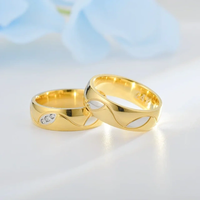 China Supplier Bulk Order Stainless Steel Couple Ring 18K Plated Gold Couple Ring