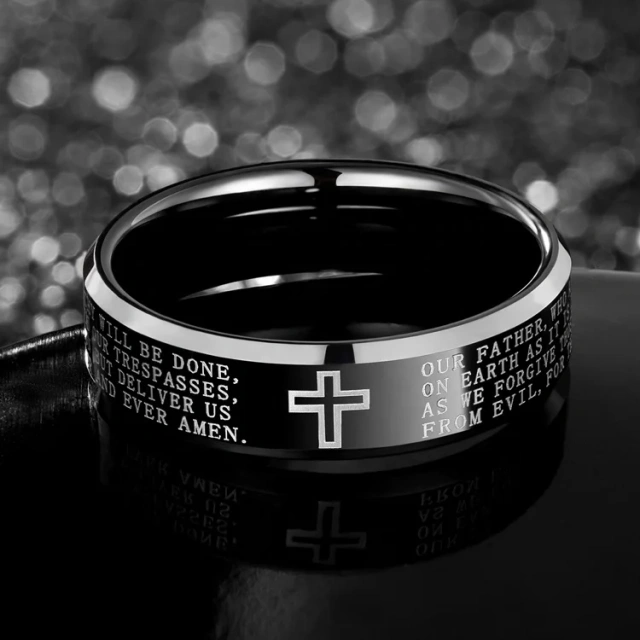 Black Jewelry Tungsten Carbide Cross Ring for Men