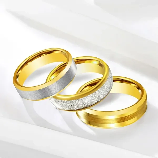 Custom 6mm 8mm High Polish Fashion Rings Jewelry 18K 24K Gold Tungsten Ring for Wedding Rings