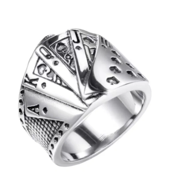 Retro Vintage Stainless Steel Poker Games Casino Cocktail Party Biker Graduation Office Anniversary Ring