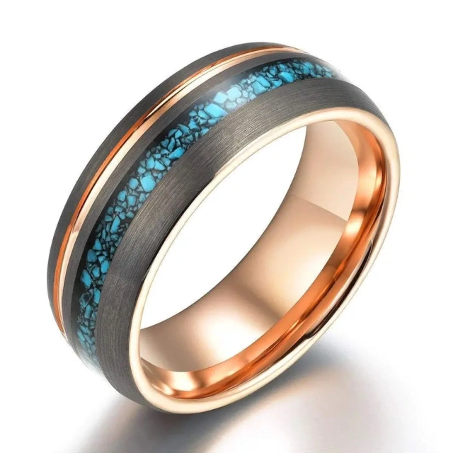 USA Hot Sell Stainless Ring Jewelry Rose Gold Mens Turquoise Rings for Wedding Band Couple Ring Set 316L