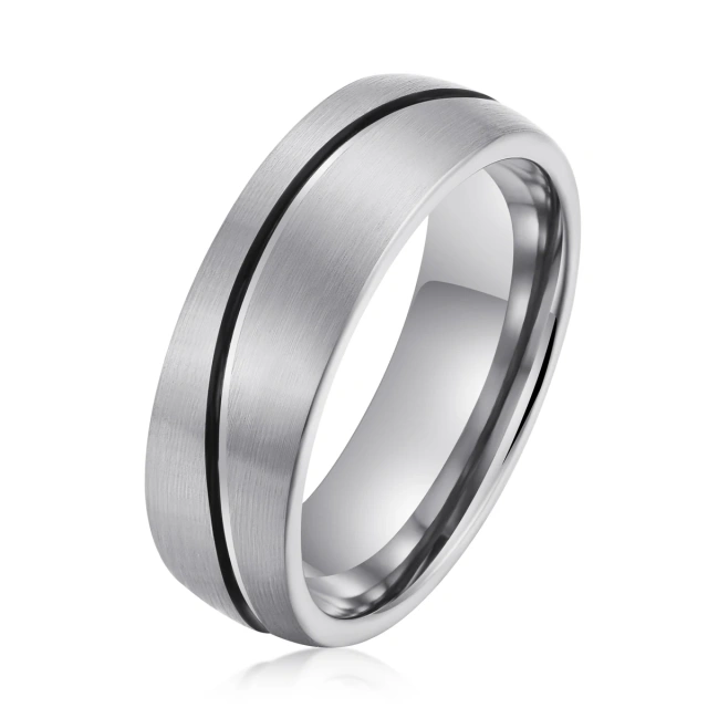 8mm Silver Tungsten Rings - Grooved Irregular Design - Ouyuan Factory