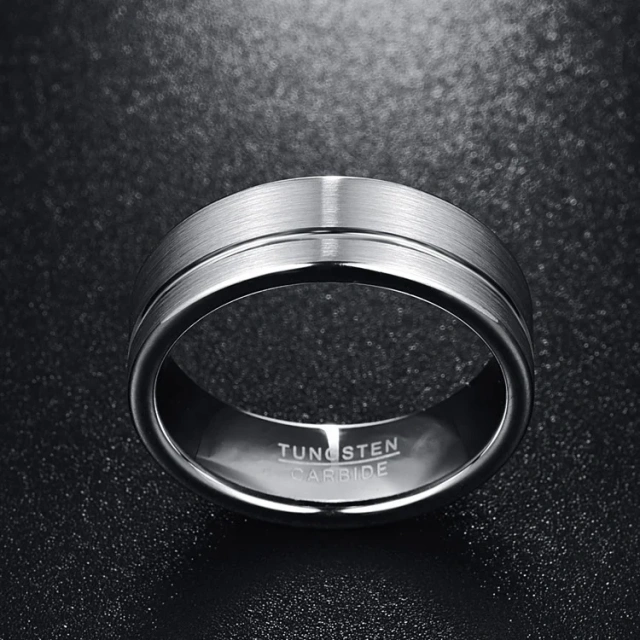 Low MOQ 8mm Silver Tungsten Ring Women Men Trendy Engagement Wedding Band Beveled Edges Comfort Fit