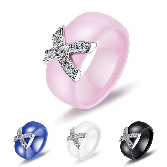 Hot Selling Muti Color X Ring Micro Inlaid High Quality Unisex Zircon Ceramic Ring for Couple