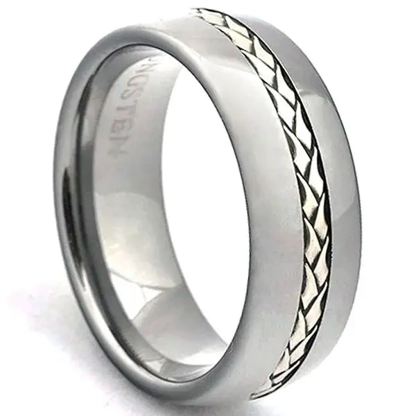 Hot Selling Jewelry 2022 925 Silver Inlay with Tungsten Gold Filled Wedding Ring Women Men European Style High Polish Dome Band