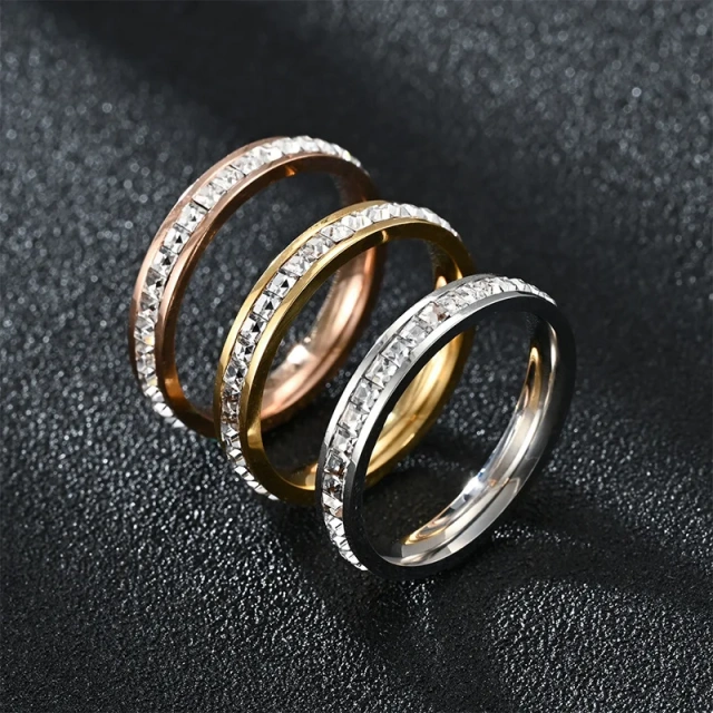 18k Gold Plated Stainless Steel Jewelry Cz Inlay Rose Gold Plated 2mm 4mm Titanium Steel Men Ring