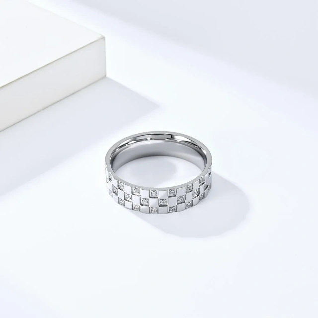 6mm Silver Titanium Steel Ring for Men Women Wedding Band Couple Set Cubic Zirconia Stone Inlay Polished Comfort Fit