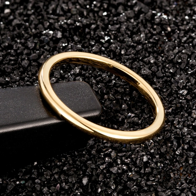 High Quality Fashon Rings Simple 18K Plated Gold 2mm Tungsten Rings Engagement Wedding Ring