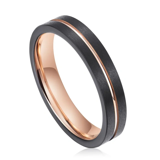 Ready to Ship Jewelry 4mm Men Rings 18K Tungsten Rose Gold Black Brushed Ring Wedding Rings