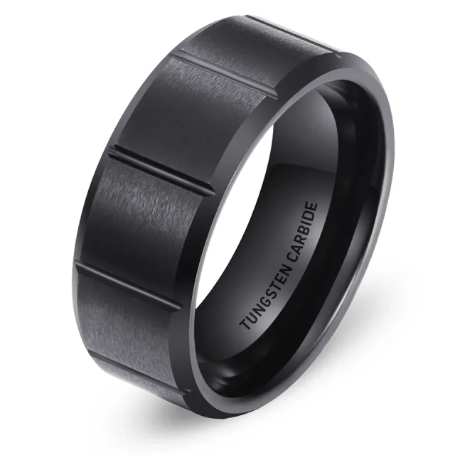 Rready to Ship Wholesale Fashion Classic Cutting Matte 8mm Black Finger Tungsten Carbide Rings for Men Rings