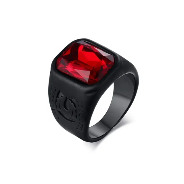 Men Jewelry Stainless Steel Red Gem Stone Black Turkish Rings Men Ottoman