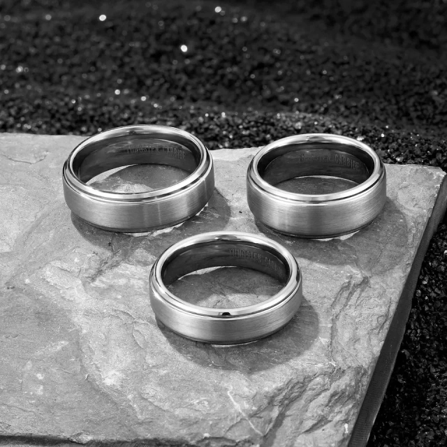 RTS High Quality 8mm Silver Matte Finish Grooved Tungsten Wedding Band for Men Women With Beveled Edges Men Rings Jewelry