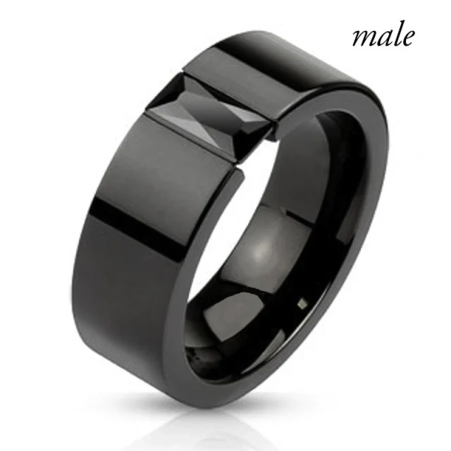 Gothic Black Plated CZ Zircon Diamond Titanium Steel Jewelry Men and Women Couples Wedding Rings
