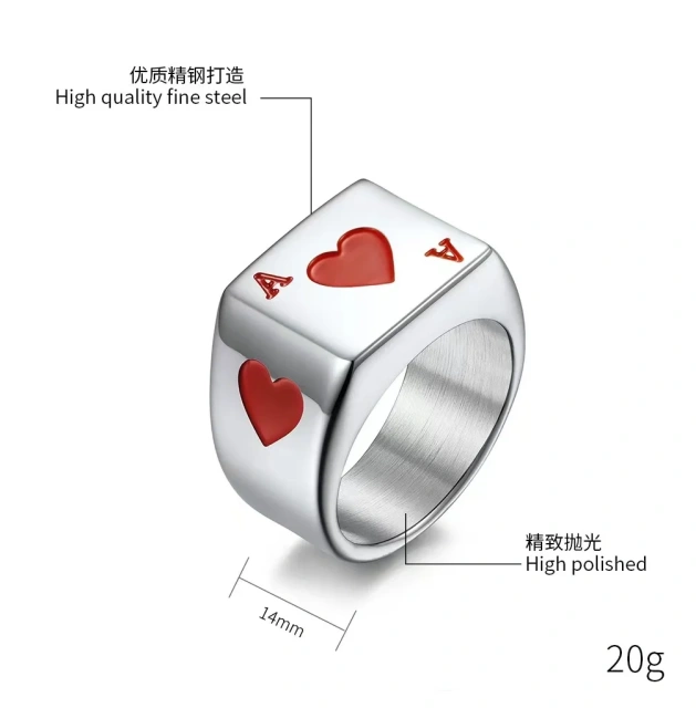 Drop Shipping Men's Stainless Steel Ring Silver Tone Black Ace of Spades Poker Card