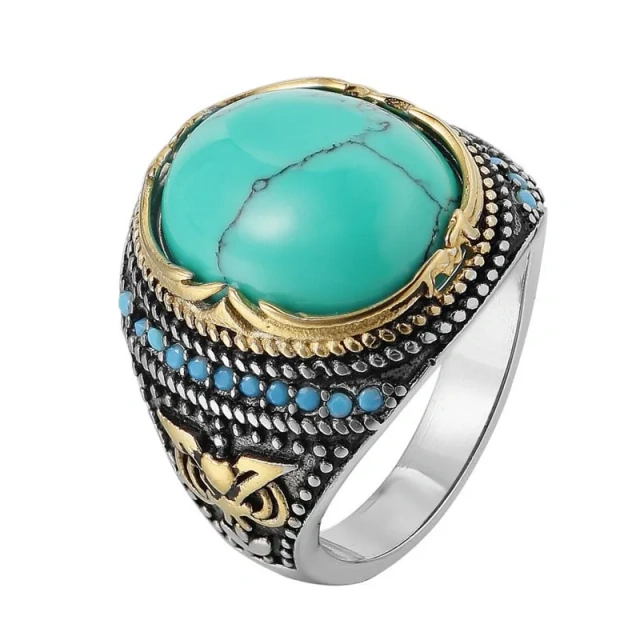 Fashion Jewelry Silver Plated Stone Turquoise Inlay 316 Stainless Steel Rings for Men