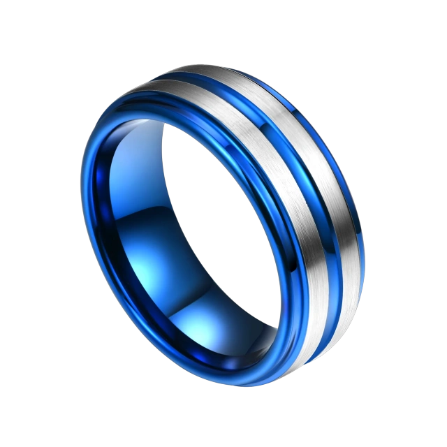 2025 Fine Jewelry Rings Custom Ready to Ship 8mm Tungsten Ring Blue Men Jewelry Rings for Men