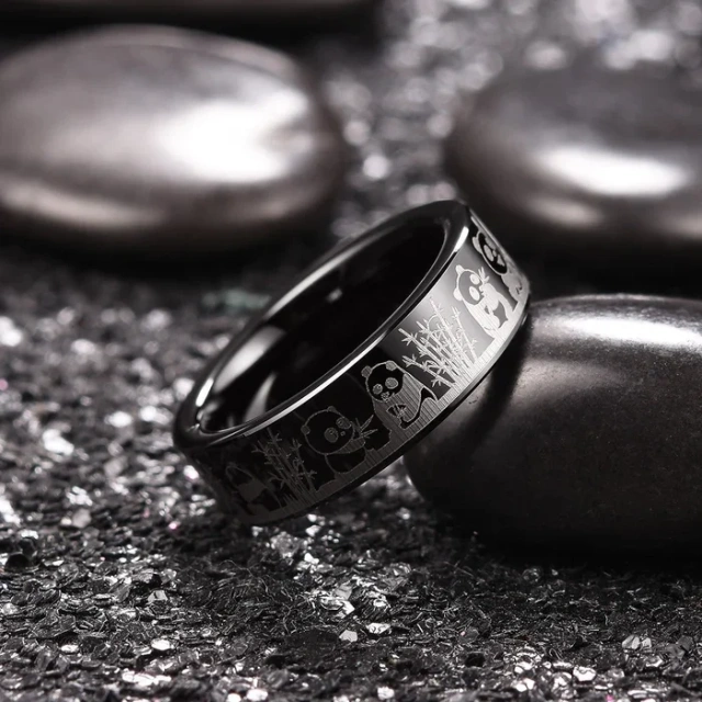 Animal Pattern Laser Tungsten Carbide Rings - Beveled Pipe Cut