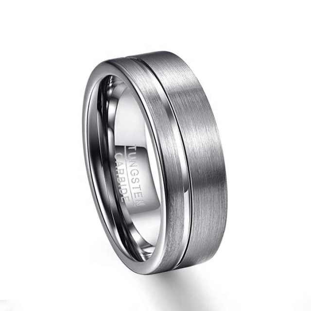 Low MOQ 8mm Silver Tungsten Ring Women Men Trendy Engagement Wedding Band Beveled Edges Comfort Fit
