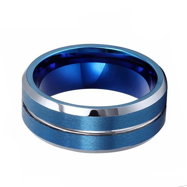 Blue Tungsten Steel Rings - Double Brushed Finish - Ouyuan Supplier