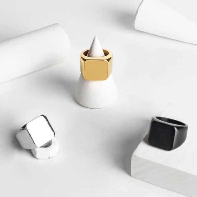 Ouyuan Accessories Jewelry Black Gold Silver 316L Men Rings Stainless Steel Rings