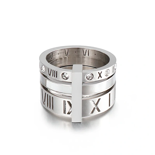 Ouyua Luxury Rings for Men Stack Roman Numeral Letter Ring Stainless Steel Zirconia Rings Women Wholesale