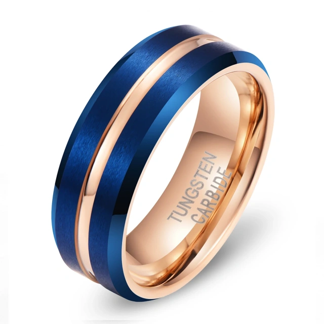 Ready to Ship Fashion Rings 8mm Tungsten Ring Center Beveled Edges Matte Rings for Men Wedding Band Comfort Fit