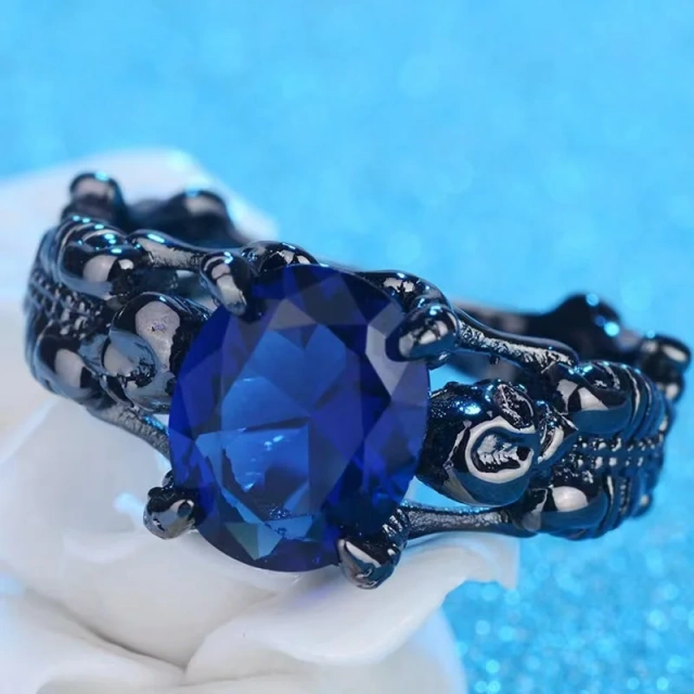 Wholesale Fashion Jewelry Factory Oval Royal Blue Aaa Zircon Skull Rings for Women