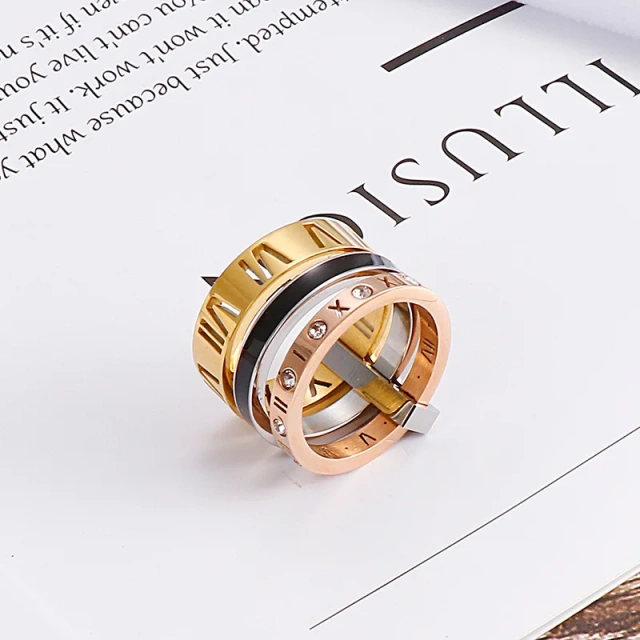 Ouyua Luxury Rings for Men Stack Roman Numeral Letter Ring Stainless Steel Zirconia Rings Women Wholesale