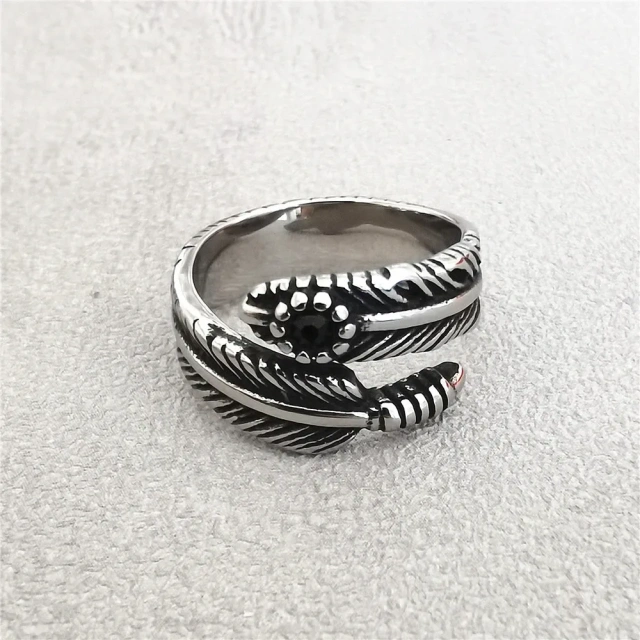Vintage Jewelry Accessories Personality Open Wholesale Creative Flying Eagle Feather Diamond 316L Stainless Steel Ring