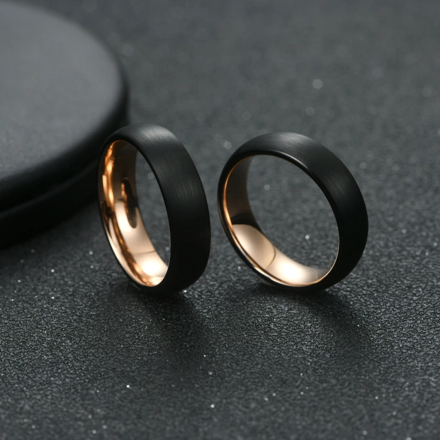 Wholesale Fashion Jewelry Rings 6mm Waterproof Black Tungsten Rings for Men Rose Gold Couple Wedding Rings