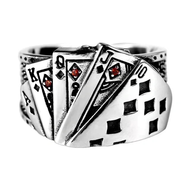 Retro Vintage Stainless Steel Poker Games Casino Cocktail Party Biker Graduation Office Anniversary Ring
