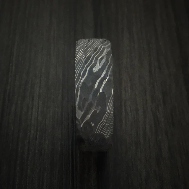 Ouyuan Jewelry Mens Wedding Bands 8mm Black Damascus Steel Rings Blue Inner Face Comfort Fit