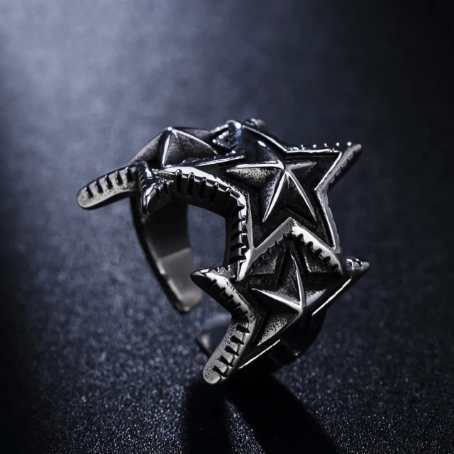 Punk Jewelry Stainless Steel Star Finger Ring for Unisex