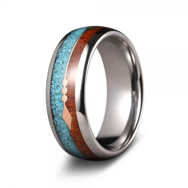 Custom OEM logo Men Sex Jewelry Tungsten Cock Ring Inlay Wood and Turquoise