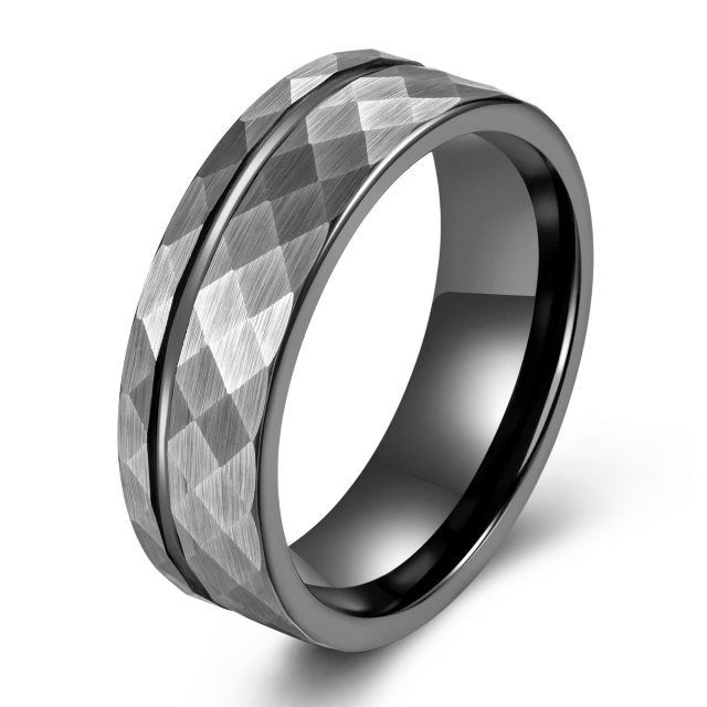 Hammered Tungsten Carbide Rings - Silver Plated Wholesale - Ouyuan