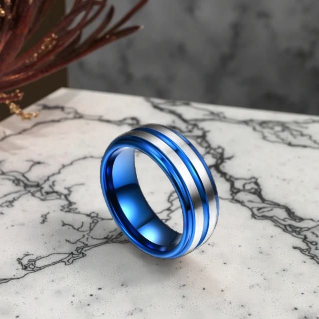 2025 Fine Jewelry Rings Custom Ready to Ship 8mm Tungsten Ring Blue Men Jewelry Rings for Men