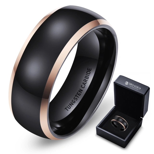 Fashion Jewelry Rings Dome Polishing 8mm Tungsten Ring Black Tungsten Ring Men Women Fashion Engagement Wedding Band Comfort Fit