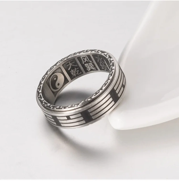Chinese Fengshui 8mm Stainless Steel Spinner Ring Fidget Stress Relieving Anxiety Rhombus Irregularity Rotatable Rings for Men