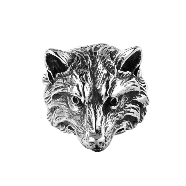 Stock Punk Gothic Titanium Steel Wolf Head Animals Glamour Finger Ring