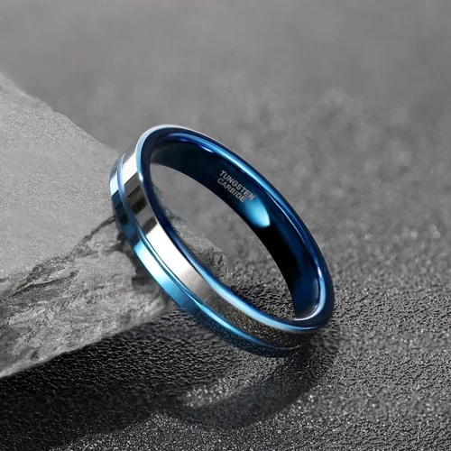 4MM Men and Women Tungsten Carbide Ring Blue Plated Fashion Engagement Wedding Band comfort Fit