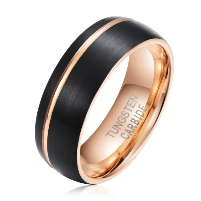 Luxury High Quality 8mm Offset Line Pipe Cut Brushed Finish Black Gold Tungsten Carbide Ring for Men Women Comfort Fit
