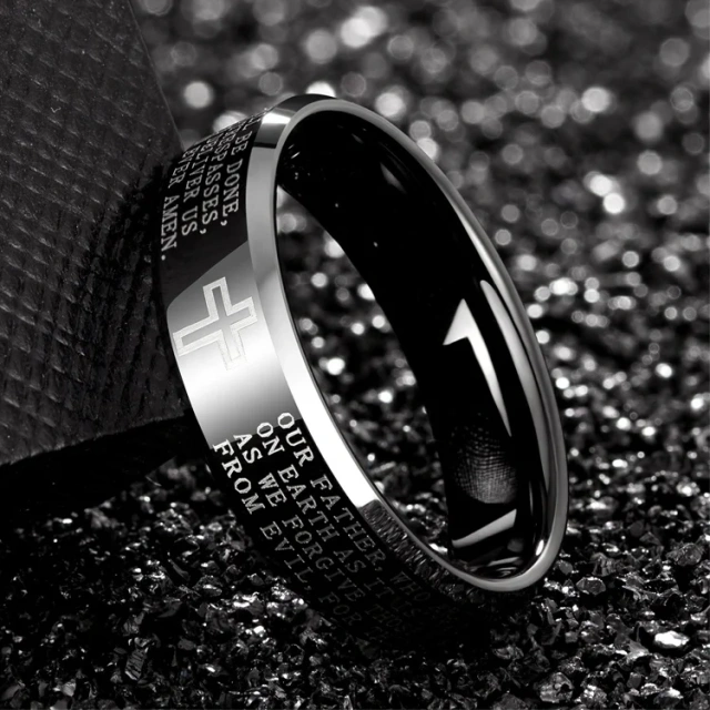 Black Jewelry Tungsten Carbide Cross Ring for Men