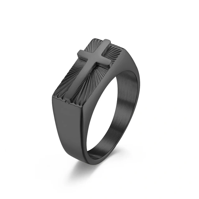 Classic Cross Signet Rings Men Fashion Titanium Steel Geometric Rectangular Ring Christian Jewelry