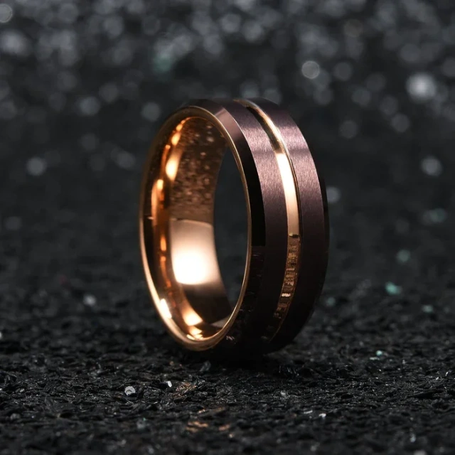 Luxury 8mm Rose Gold Middle Grooved Wedding Ring Tungsten Steel Ring Flat Male Tungsten Ring Engagement Anniversary Gift