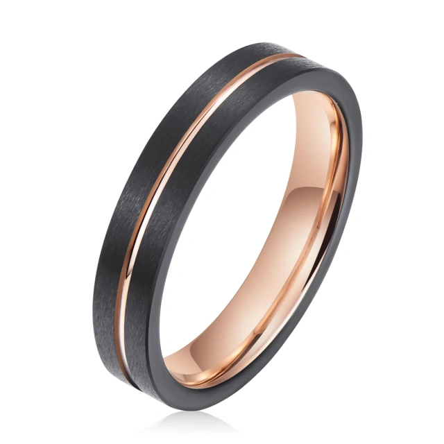 Ready to Ship Jewelry 4mm Men Rings 18K Tungsten Rose Gold Black Brushed Ring Wedding Rings