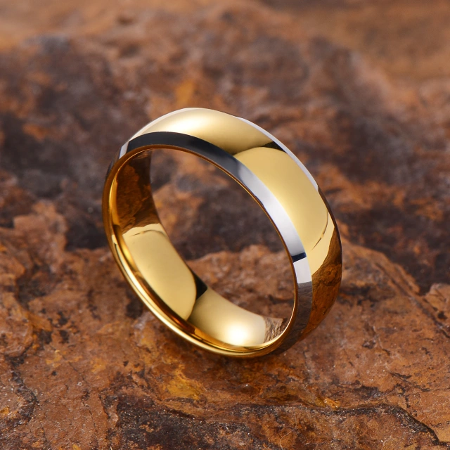 RTS 18K Gold Plated Domed Tungsten Rings - Highly Polished