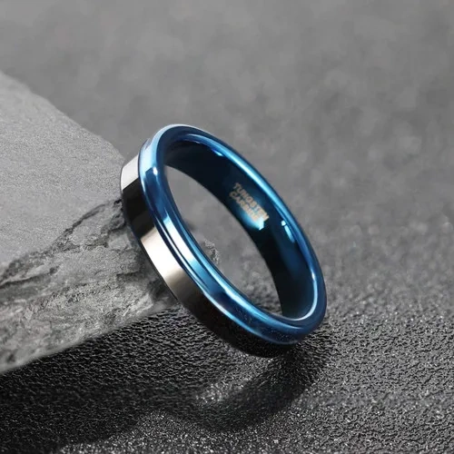 4MM Men and Women Tungsten Carbide Ring Blue Plated Fashion Engagement Wedding Band comfort Fit